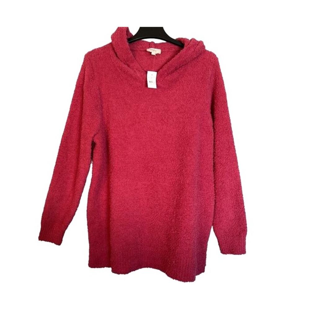 Loft Sweater Size XL Dark Berry Pink Long Sleeve Hood Pullover Oversize Cozy NWT
